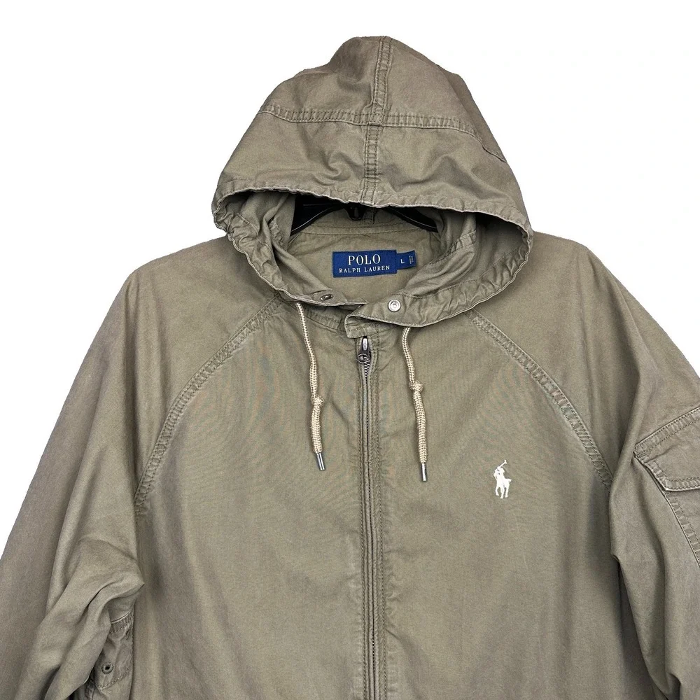 Polo Ralph Lauren Utility Jacket Mens Large Army Green Hooded Full Zip Pony Logo